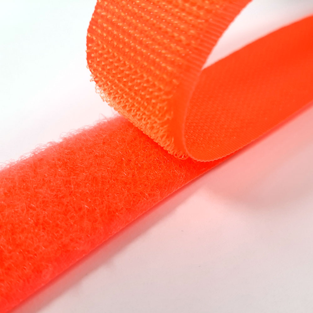 Industriell borrelåstape (løkke og kroketape), bredde 25 mm - Neon oransje