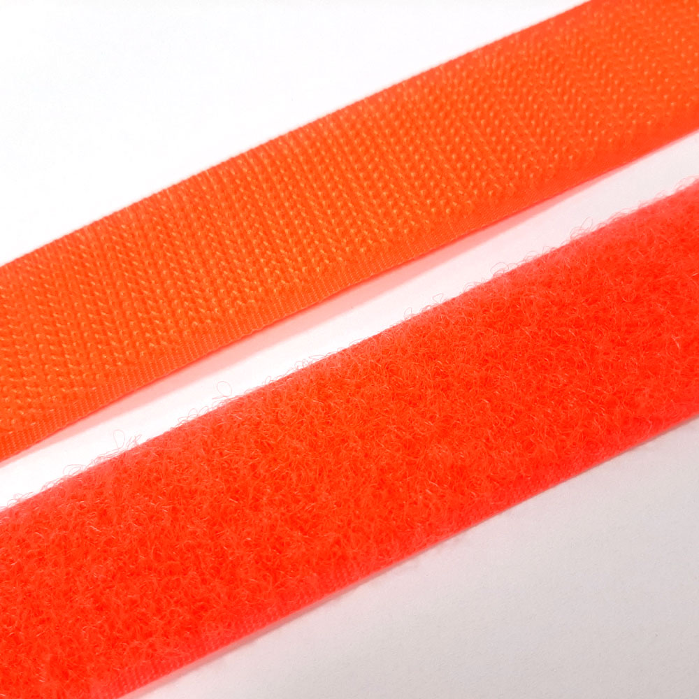 Industriell borrelåstape (løkke og kroketape), bredde 25 mm - Neon oransje