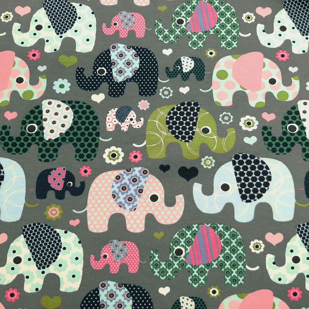 Elephant Cotton Jersey Fabric - Mørk grå