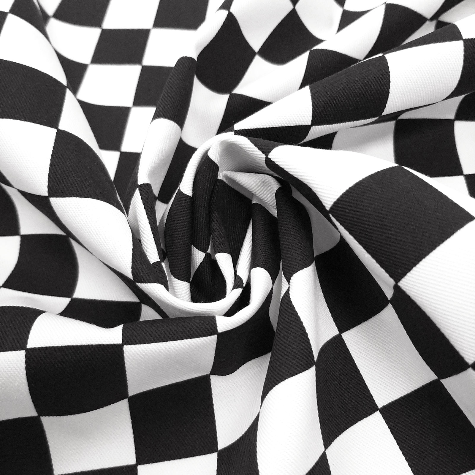 Quadro print stoff – rutete - svart og hvit rutete