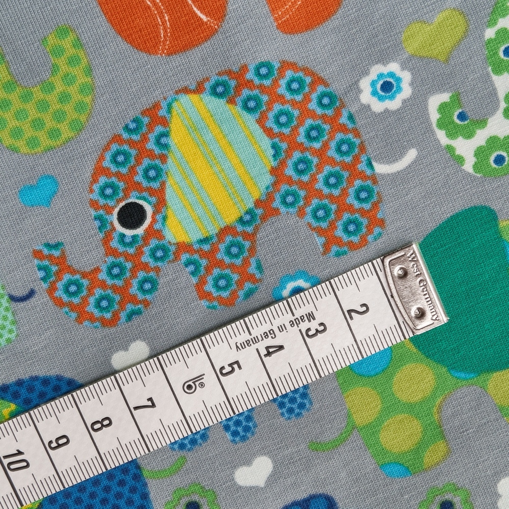 Elephant Cotton Jersey Fabric – Grå